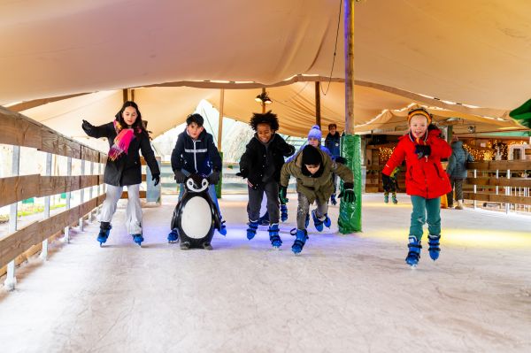 Kinderen schaatsen op de schaatsbaan